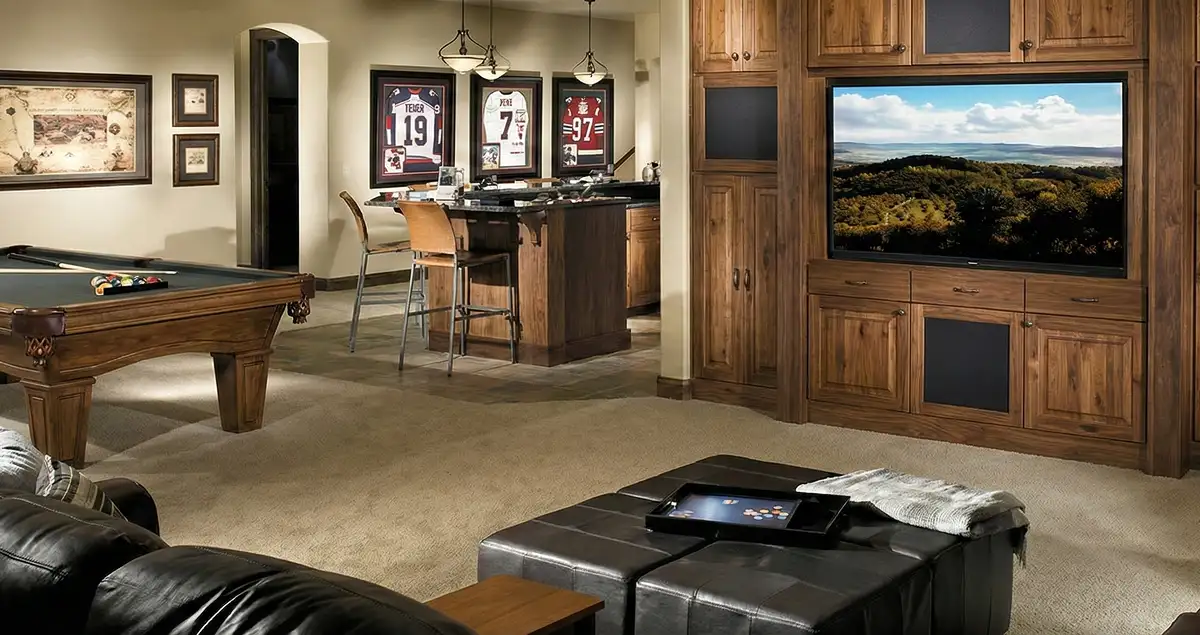 finished basement remodeling project transforming a basement into a comfortable living space in Denver, CO