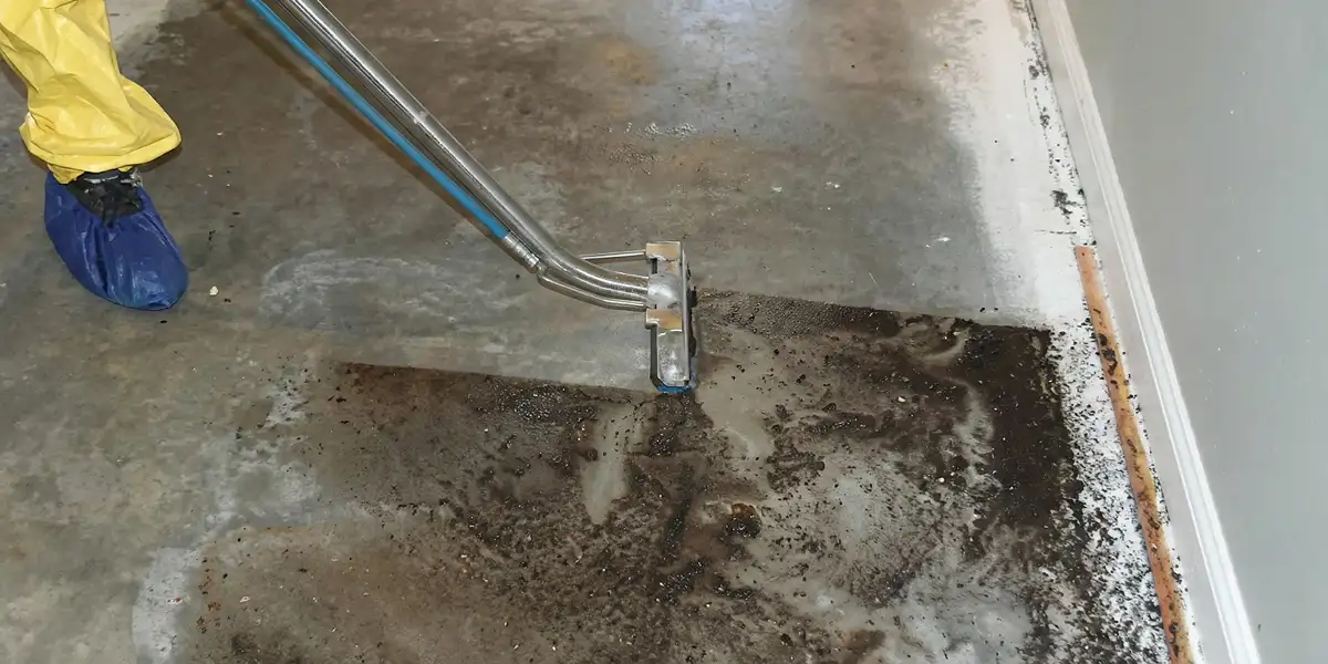 sewage removal technicians extracting contaminated wastewater from a residential floor in Denver, CO