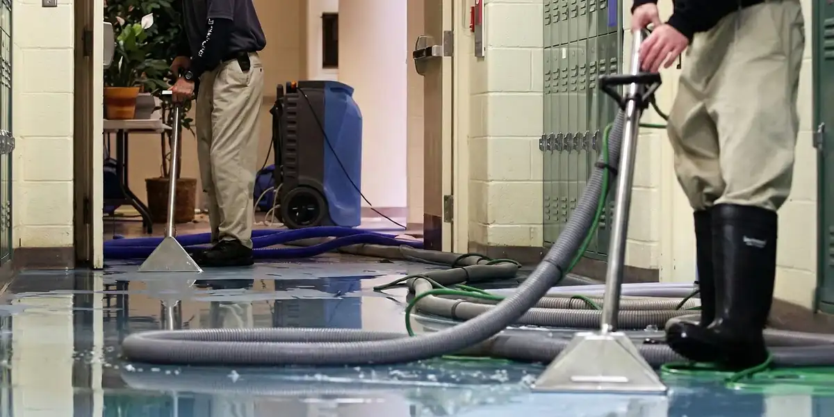 water damage restoration technicians performing professional water extraction inside a property in Denver, CO
